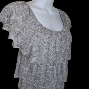 Gorgeous Silver Gray Top with Cascading Ruffes Size Small